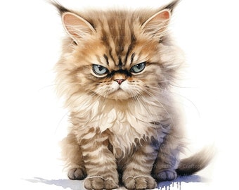 12 Grumpy Sad Kitten Clipart, Cat Clipart, Printable Watercolor clipart, High Quality JPG/PNGs, Digital download, Paper craft, junk journals
