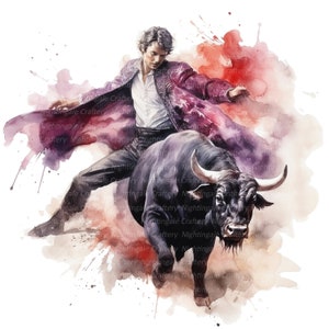 10 Matador and Bull Clipart, Bullfighter Clipart, Printable Watercolor ...