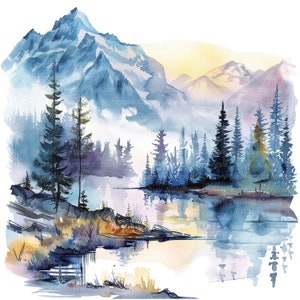 10 cliparts paysage de la vallée de l'Alaska, clipart aquarelle imprimable, PNG de haute qualité, téléchargement numérique, haute résolution, créations en papier, art mural