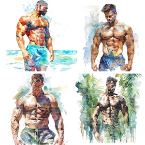 18 man fitness clipart, bodybuilder clipart, afdrukbare aquarel clipart, hoge kwaliteit jpg's, digitale download, Paper Craft, junk journal