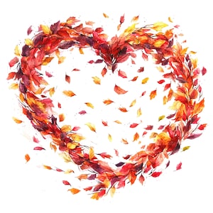 12 Folhas de Outono em forma de coração Clipart, Folhas de Outono, Clipart Digital, Clipart de aquarela, JPGs de alta qualidade, Download digital, Artesanato em papel