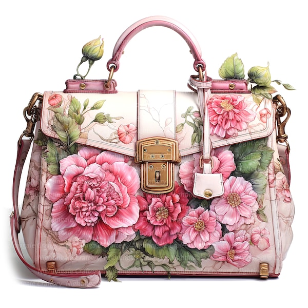 10 imágenes prediseñadas de bolso floral, bolso floral, embrague floral, imágenes prediseñadas digitales, imágenes prediseñadas de acuarela imprimible, descarga digital, artesanía de papel