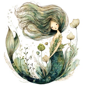10 Watercolor Mermaid Clipart, Mermaid Art, Printable Watercolor clipart, High Quality JPG/PNG, Digital download, Paper craft, junk journals