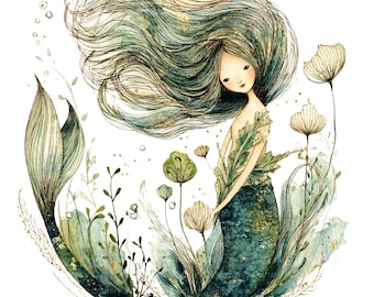 10 Watercolor Mermaid Clipart, Mermaid Art, Printable Watercolor clipart, High Quality JPG/PNG, Digital download, Paper craft, junk journals