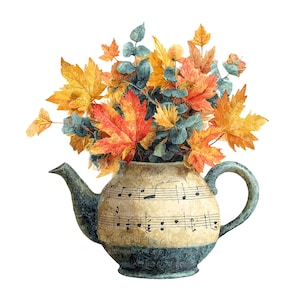 14 Vintage Autumn Teapot Clipart, Floral Teapot, Printable Watercolor clipart, High Quality JPG, Digital download, Paper craft, junk journal