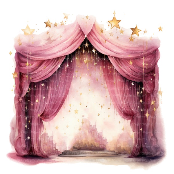11 Pink Magic Stage Clipart, Princess Stage, druckbare Aquarell Clipart, hochwertige JPGs, digitaler Download, Papiermodell, Junk Journals