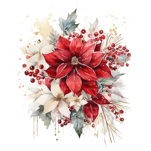 8 cliparts déco poinsettia, clipart Noël, clipart numérique, aquarelle, JPG/PNG de haute qualité, imprimable, téléchargement numérique