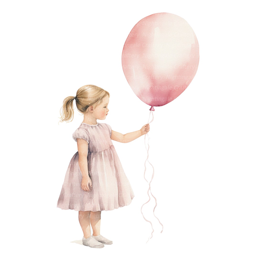 12 Little Girl With Balloon Clipart, Printable Watercolor Clipart, High ...