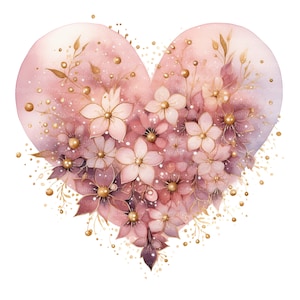 14 PNG clipart de corações de ouro rosa, clipart de coração floral, clipart digital, clipart de aquarela, clipart para impressão, download digital, artesanato em papel