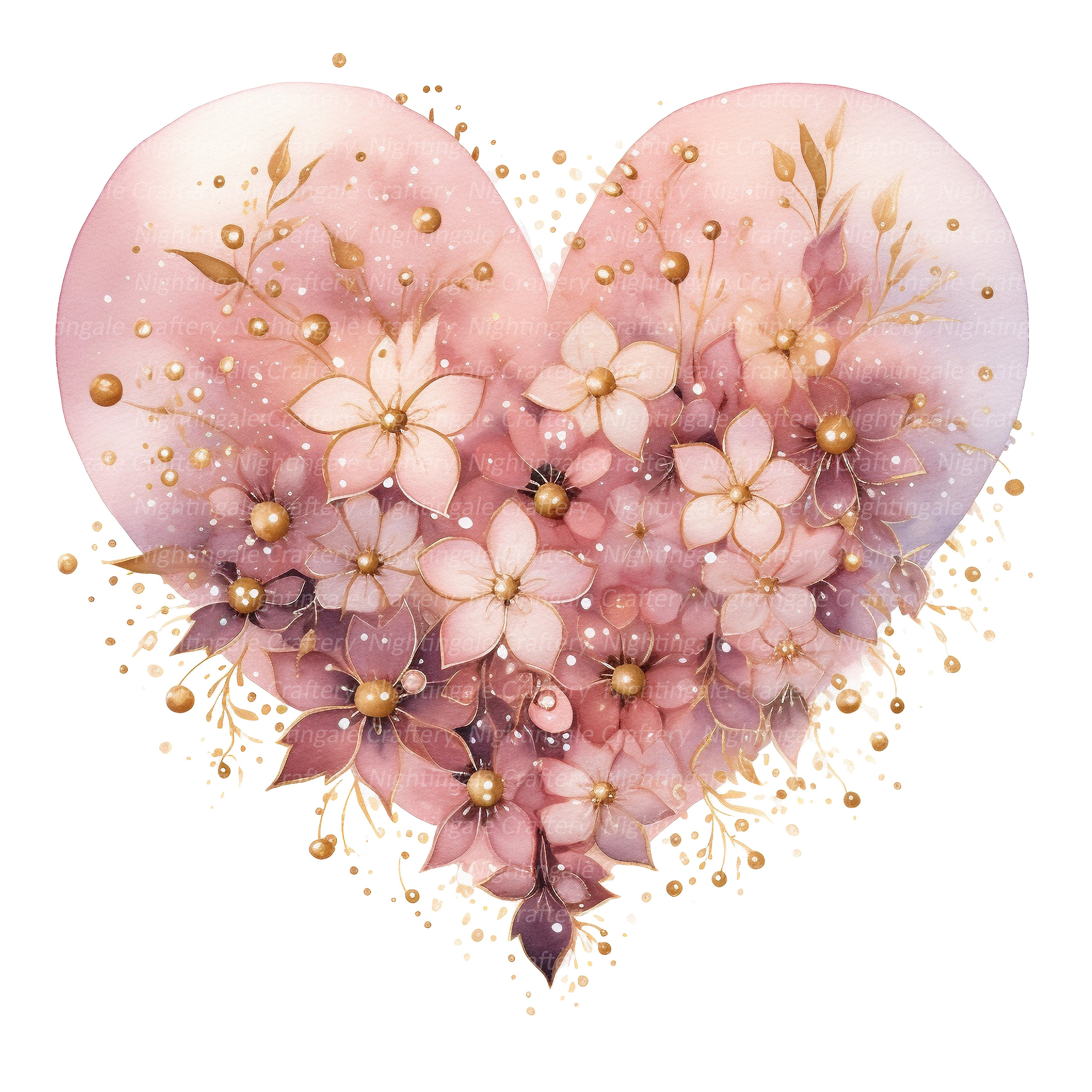 14 PNG Pink Gold Hearts Clipart, Floral Heart Clipart, Digital Clipart ...