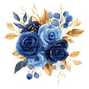 8 Elegant Blue Roses Clipart, Roses Bouquet, Printable Watercolor clipart, High Quality JPGs, Digital download, Paper craft, junk journal