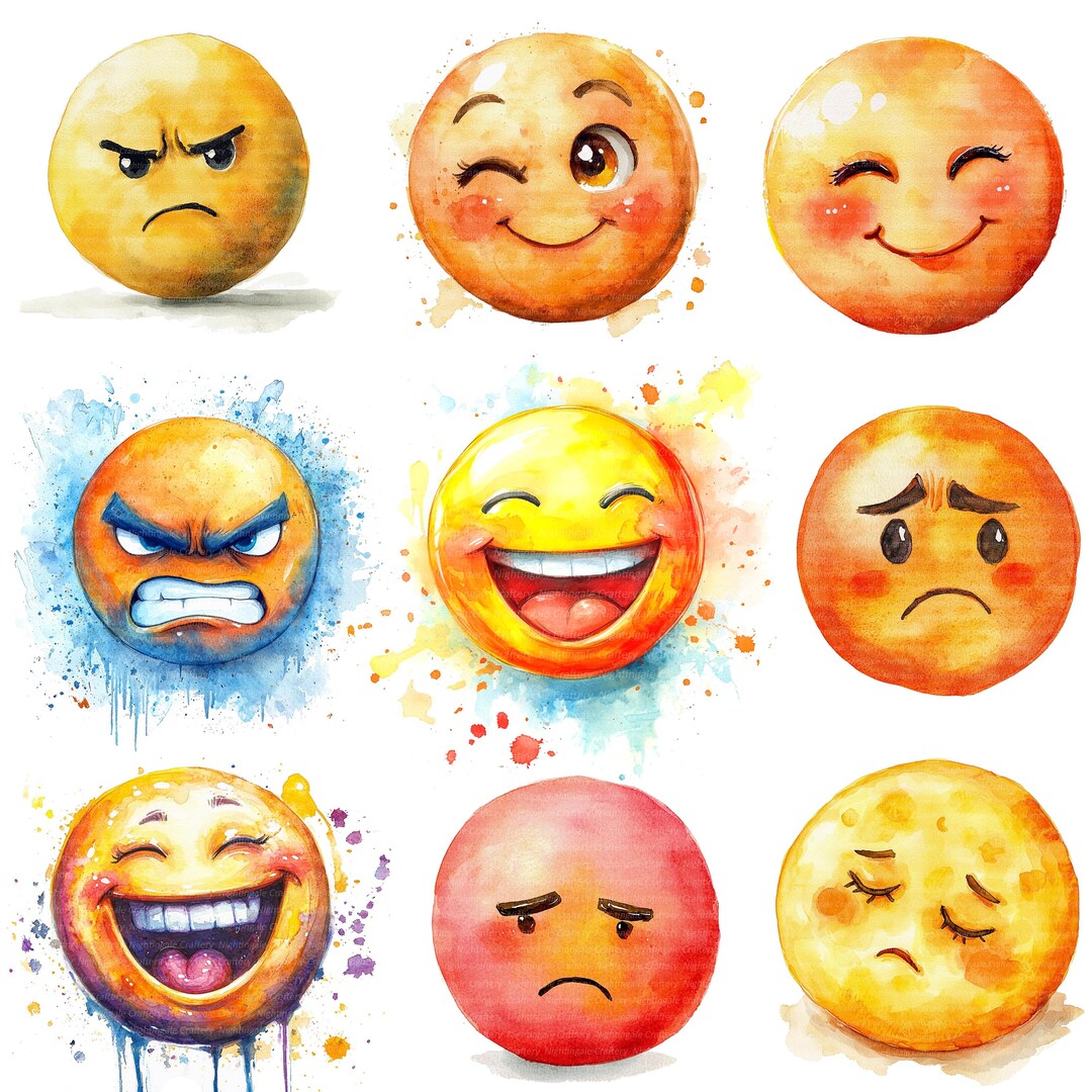 Quality Smiley 20 Emoji Emoticons Clipart, Smiley Clipart, Digital Clipart, Watercolor ...