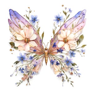 9 Clipart papillon floral, fleurs sauvages, clipart aquarelle imprimable, fichiers JPG de haute qualité, téléchargement numérique, créations en papier, journal indésirable