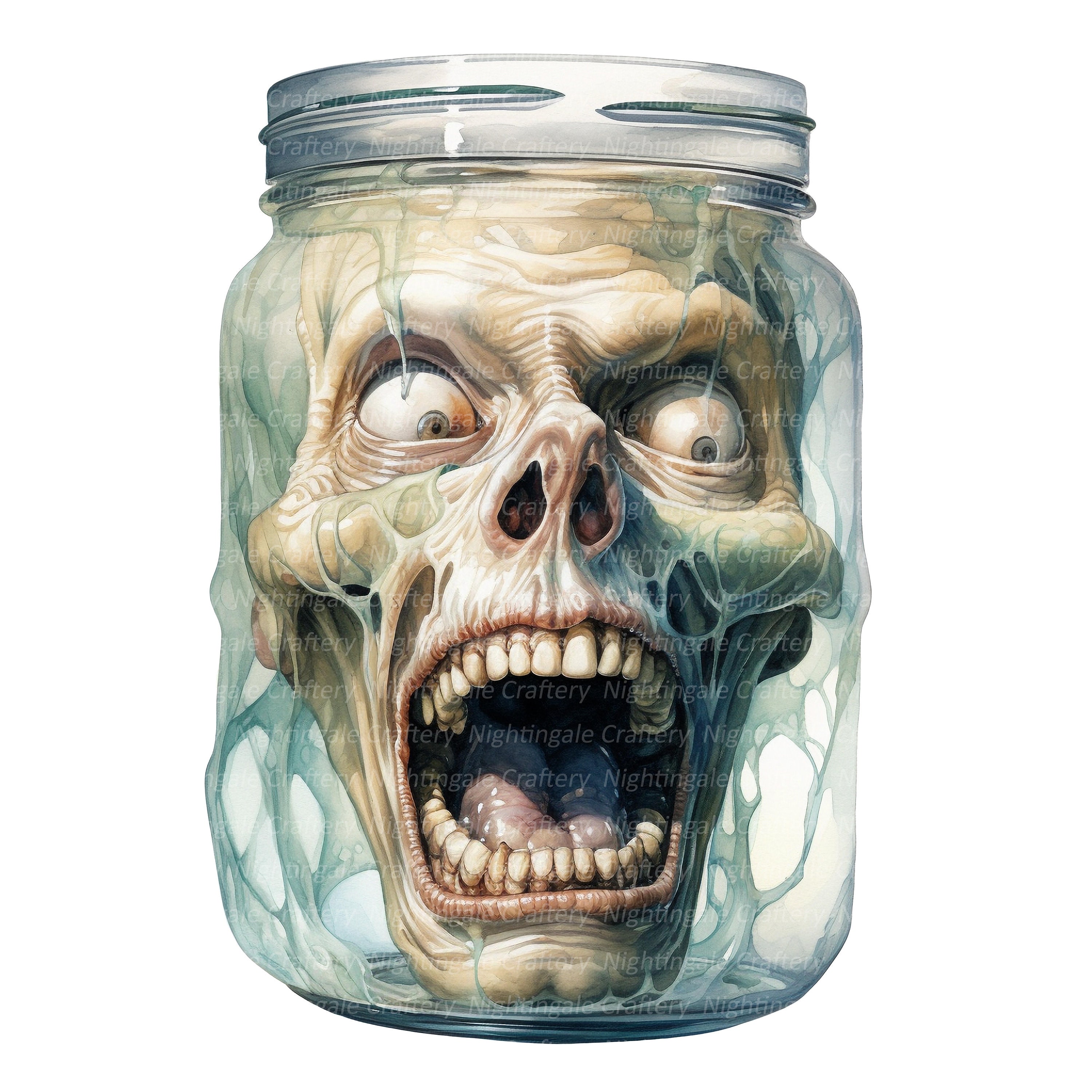 10 scary face in jar clipart, halloween, printable watercolor
