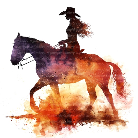 14 Cowgirl Clipart, Cowgirl Silhouette Clipart, Printable Watercolor clipart, High Quality PNGs, Digital download, Paper craft, junk journal
