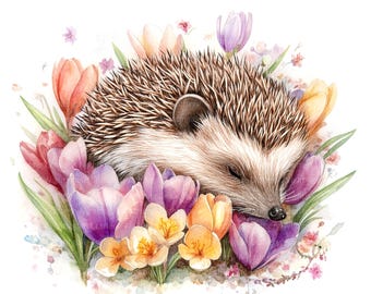 10 Blumen Igel Clipart, Cartoon Igel, druckbare Aquarell Clipart, hochwertige JPG / PNG, digitaler Download, Papiermodell, Sublimation