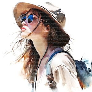 11 Clipart di viaggiatrici donne, Clipart di viaggio, Clipart di acquerelli stampabili, PNG di alta qualità, Download digitale, Carta artigianale, diario spazzatura