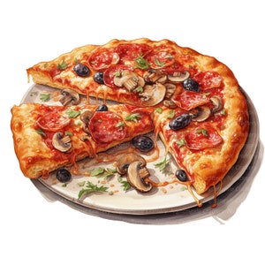 16 Pizza Clipart, Pizza Stück, Fast Food Clipart, druckbare Aquarell Clipart, hochwertige JPG, digitaler Download, Papiermodell