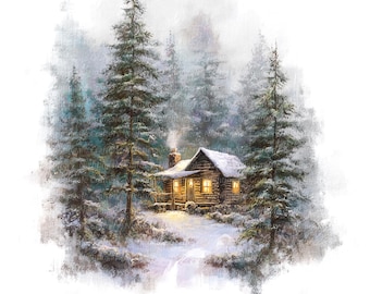 9 冬の居心地の良い小屋のクリップアート、雪に覆われた小屋、印刷可能な水彩画のクリップアート、高品質のPNG、デジタルダウンロード、ペーパークラフト、ジャンクジャーナル