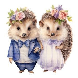 10 Süße Igel Hochzeit Clipart, druckbare Aquarell Clipart, hochwertige JPGs, digitaler Download, Papiermodelle, Junk Journals