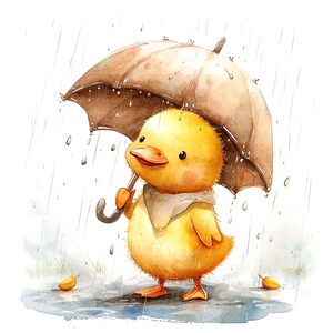 10 Duckling in Rain Clipart, Duckling Rainy, Printable Watercolor ...