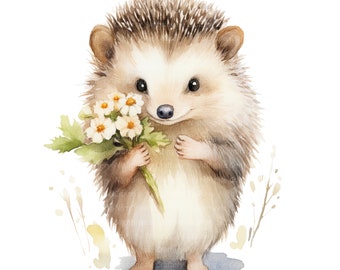 10 Igel Blumen Clipart, Cartoon Igel, druckbare Aquarell Clipart, hochwertige JPGs, digitaler Download, Papiermodell, Sublimation
