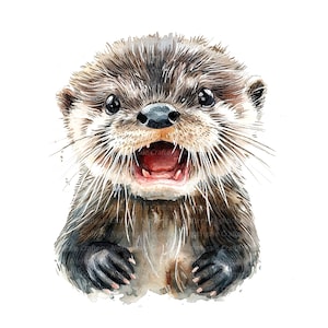 10 cliparts bébé loutre, impression loutre mignonne, clipart aquarelle imprimable, fichiers JPG de haute qualité, téléchargement numérique, créations en papier, journaux indésirables