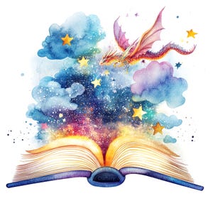 12 imágenes prediseñadas de libros mágicos, imágenes prediseñadas de cuentos de hadas, imágenes prediseñadas de acuarela imprimibles, archivos JPG de alta calidad, descarga digital, manualidades de papel, diarios basura