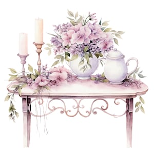 12 Clipart floreali vintage da tavolo, Shabby Chic, Clipart acquerello stampabili, JPG di alta qualità, Download digitale, Carta artigianale, diario di scarto