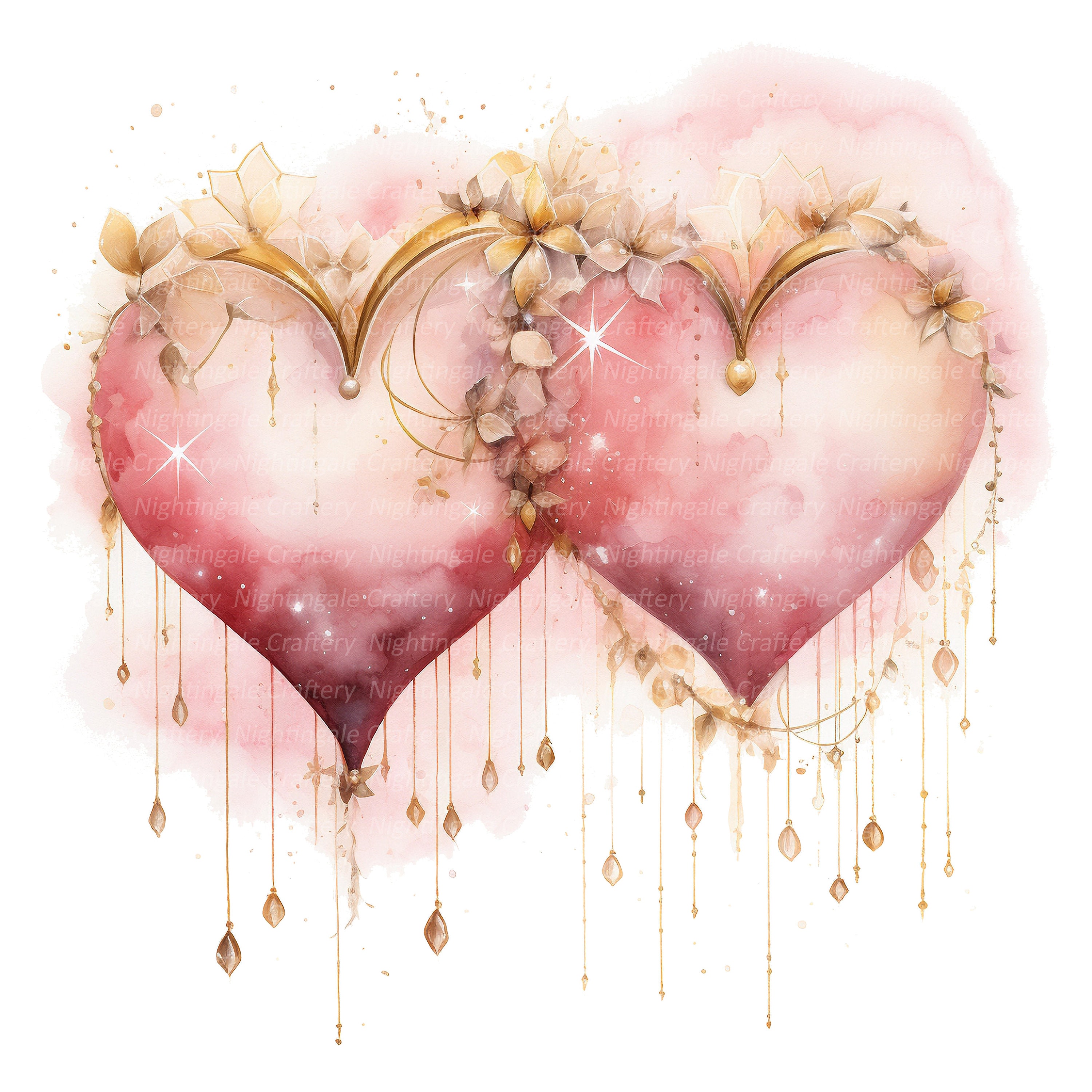 14 PNG Pink Gold Hearts Clipart, Floral Heart Clipart, Digital Clipart ...
