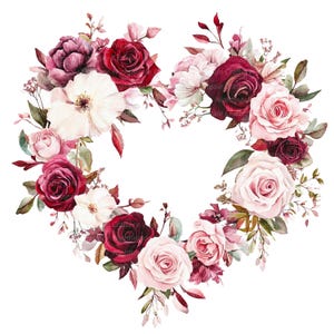 10 Blumenherz Kranz Clipart, Valentinstag, digitale Clipart, Aquarell Clipart, hochwertige JPGs, digitaler Download, Papierhandwerk