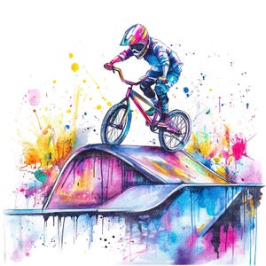 10 cliparts BMX, course de BMX, vélo bmx au parc, clipart aquarelle imprimable, fichiers JPG de haute qualité, téléchargement numérique, créations en papier, fabrication de voiture
