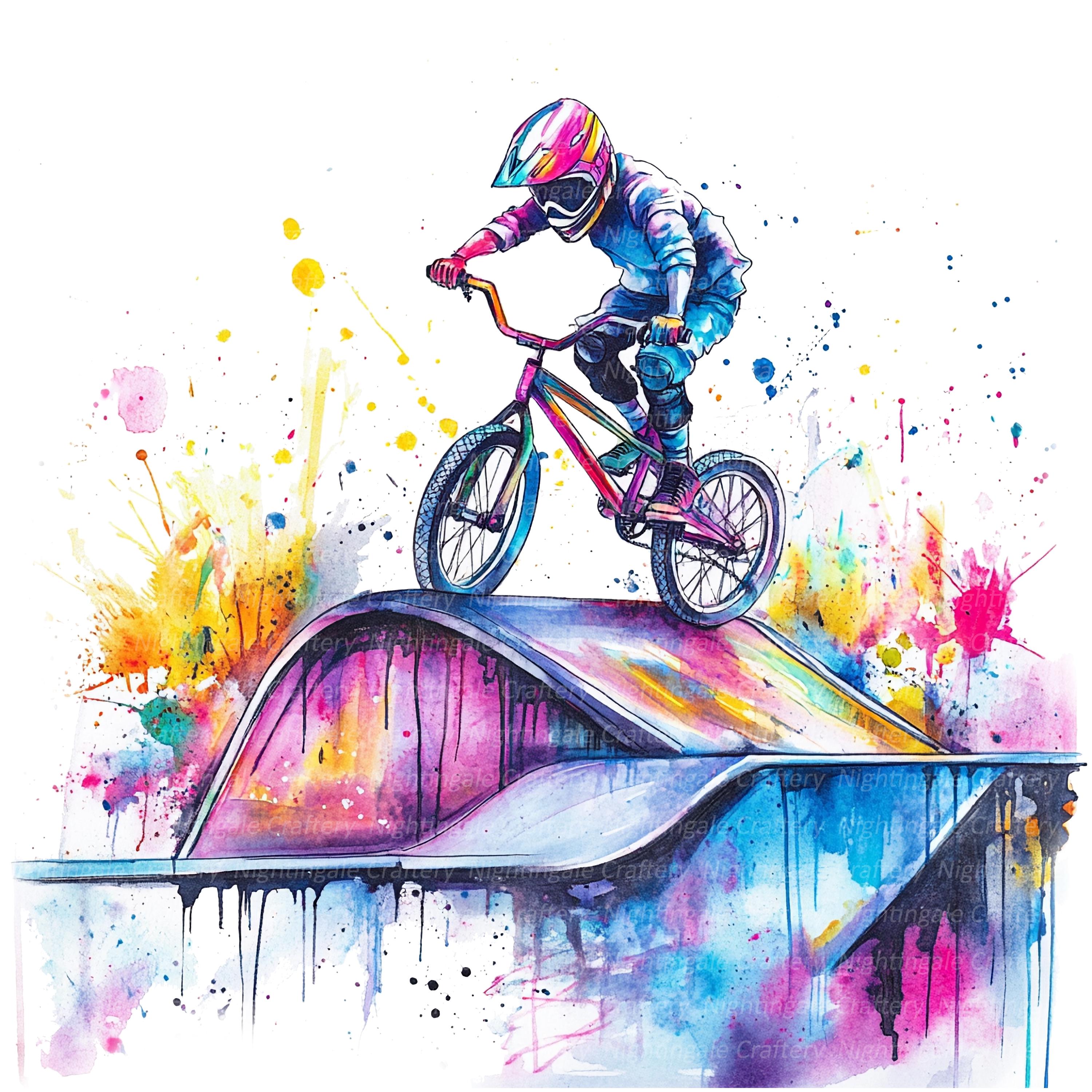 絵画 bmx 10 BMX Clipart, BMX Race, Bmx Bike at Park, Printable Watercolor