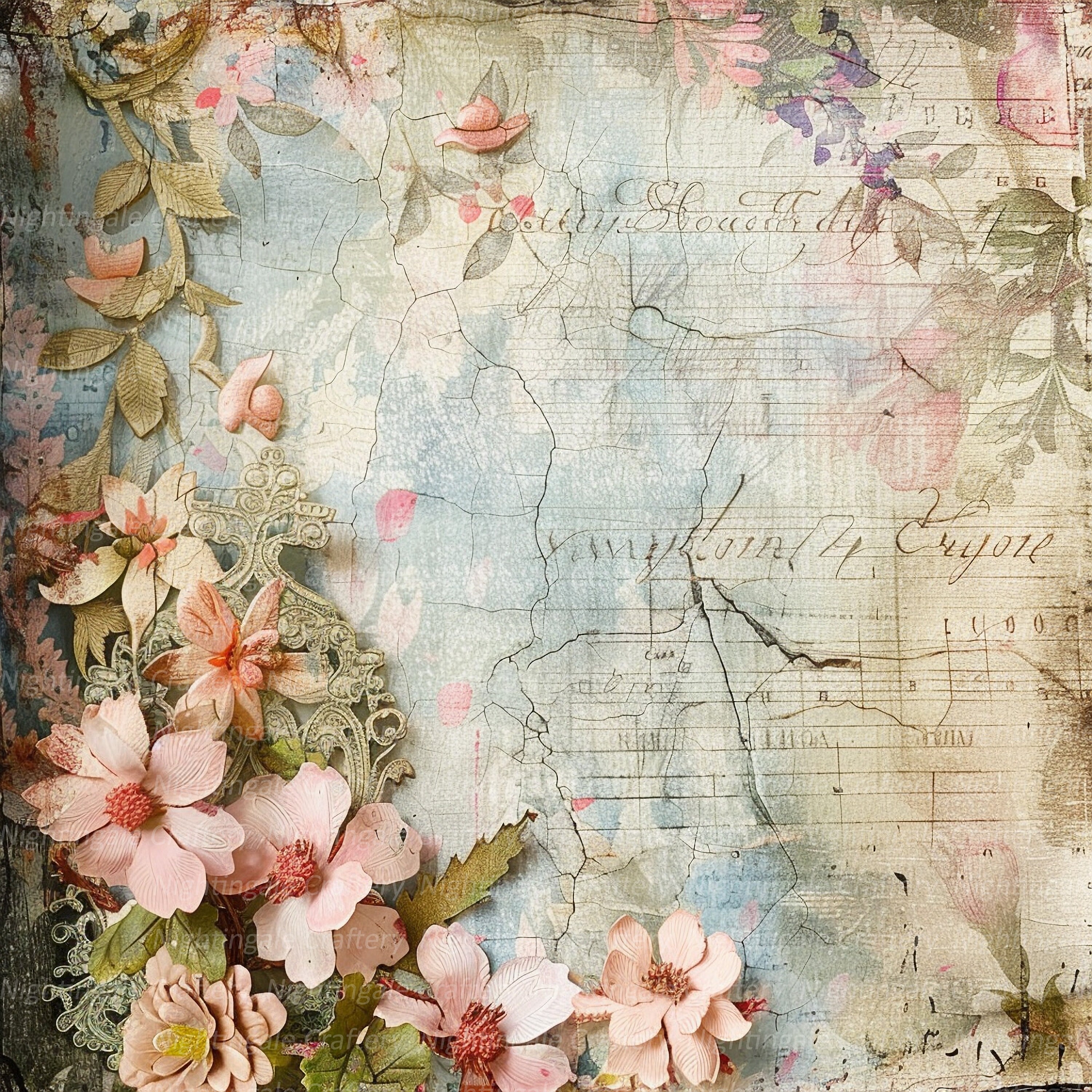 18 Vintage Floral Background Papers, 12 X 12 Digital Paper