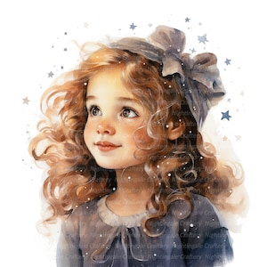 13 Clipart scintillant fille, petite fille et étoiles, clipart aquarelle imprimable, PNG de haute qualité, téléchargement numérique, créations en papier, journal indésirable