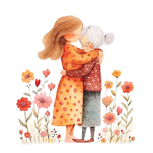 12 Mother's Day Clipart, Mother and Daughter Print, Printable ...