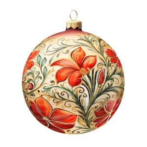 12 Vintage Christmas Floral Bauble Clipart, Printable Watercolor clipart, High Quality JPG, Digital download, Paper craft, junk journal