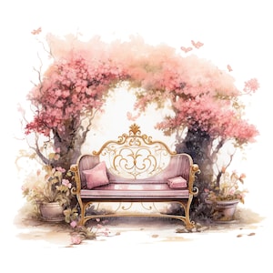 10 Clipart di panchine di fate floreali, clipart di acquerelli stampabili, PNG di alta qualità, download digitale, alta risoluzione, artigianato di carta, diario spazzatura