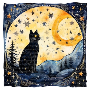 12 cliparts chat noir, chat abstrait, clipart aquarelle imprimable, fichiers JPG de haute qualité, téléchargement numérique, créations en papier, journal indésirable