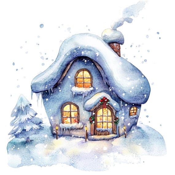 11 雪の妖精の家クリップアート、冬の妖精の家、印刷可能な水彩