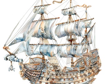 12 Ancient Ship Clipart, Medieval Ship Clipart, Printable Watercolor clipart, High Quality PNGs, Digital download, Paper craft, junk journal
