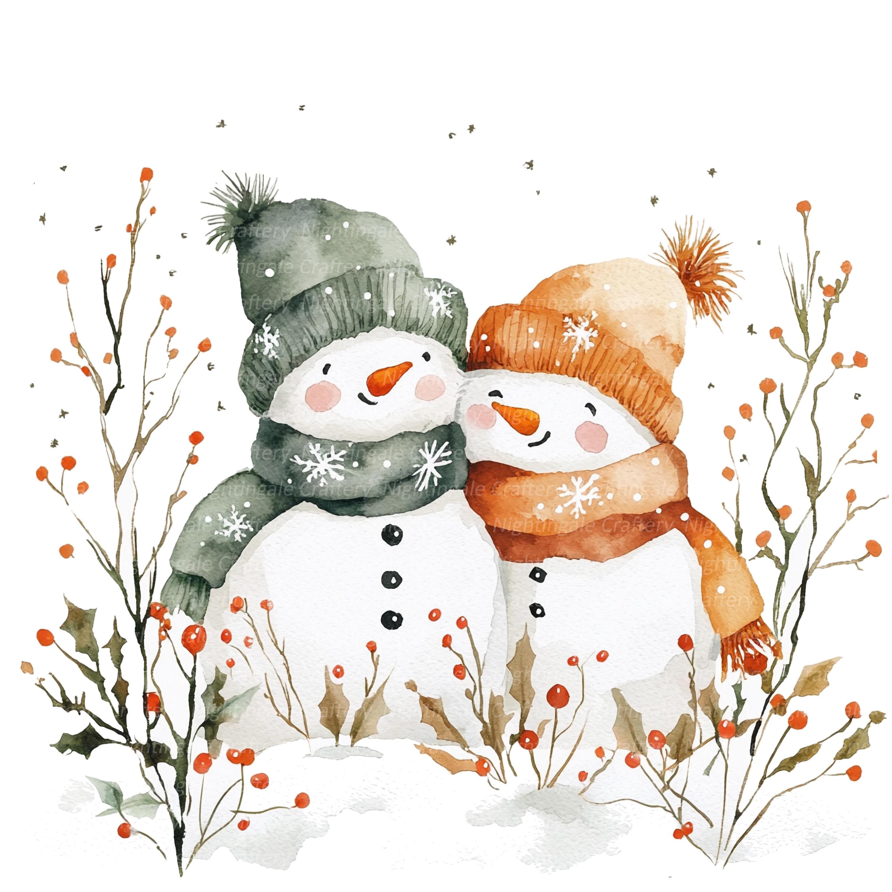 7 Snowmen Couple Clipart, Christmas Clipart, Printable Watercolor ...