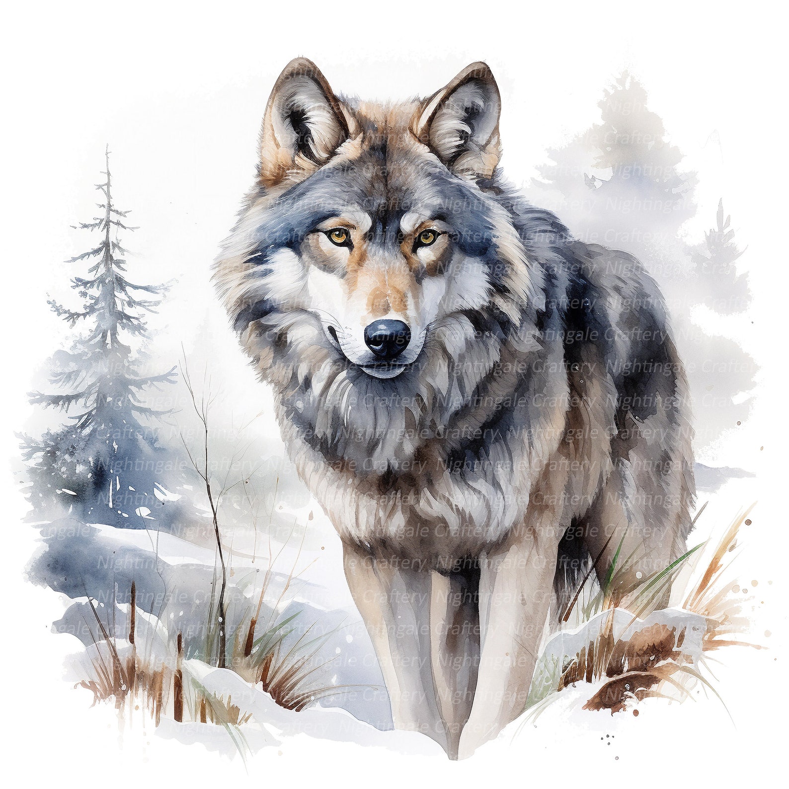 12 Wolf in Winter Clipart, Printable Watercolor Clipart, High Quality ...