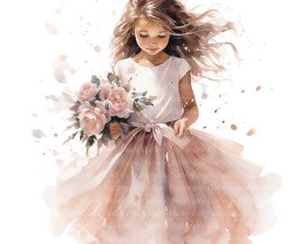 10 Wedding Flower Girl Clipart, Wedding Clipart, Printable Watercolor clipart, High Quality JPG, Digital download, Paper craft, junk journal