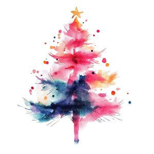 8 Watercolor Christmas Tree Clipart, Pinky, Printable Watercolor clipart, High Quality JPGs, Digital download, Paper craft, junk journals
