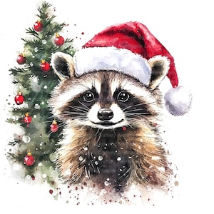 8 Clipart de Noël raton laveur, raton laveur, clipart aquarelle imprimable, JPG de haute qualité, téléchargement numérique, créations en papier, journaux indésirables, carte-cadeau