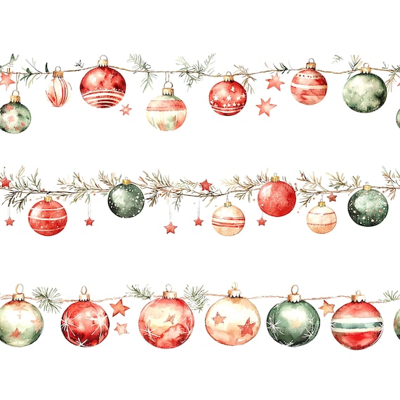 28 Weihnachten Vintage Girlande Clipart, nahtlose Rand, druckbare Aquarell Clipart, hochwertige JPG / PNGs, digitaler Download, Papierhandwerk
