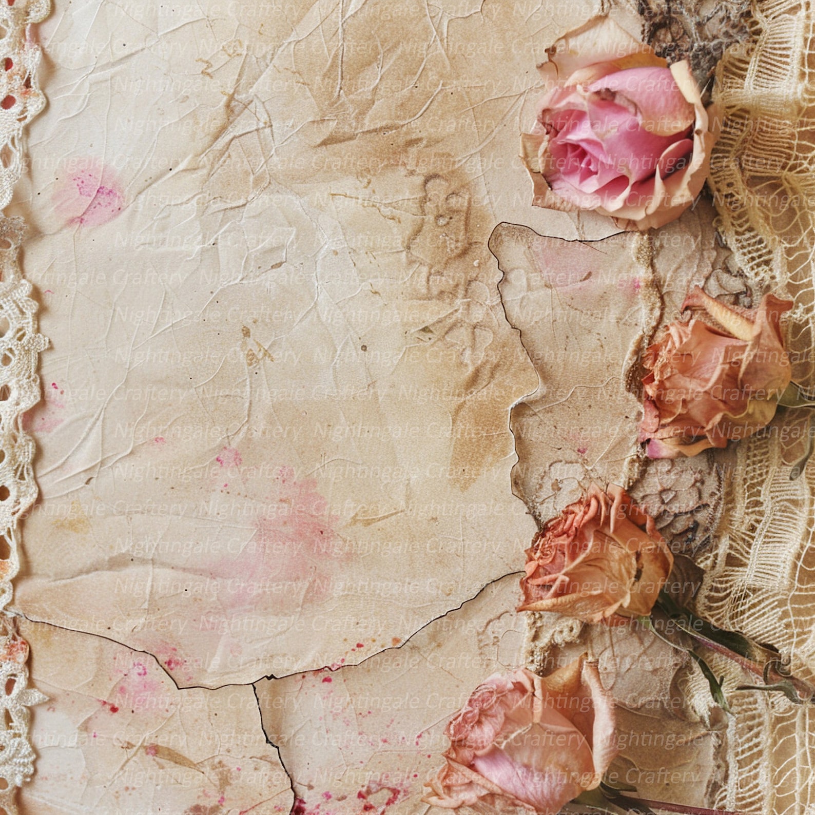 18 Dried Roses and Lace Texture Papers, 12 X 12 Digital Paper Pack ...