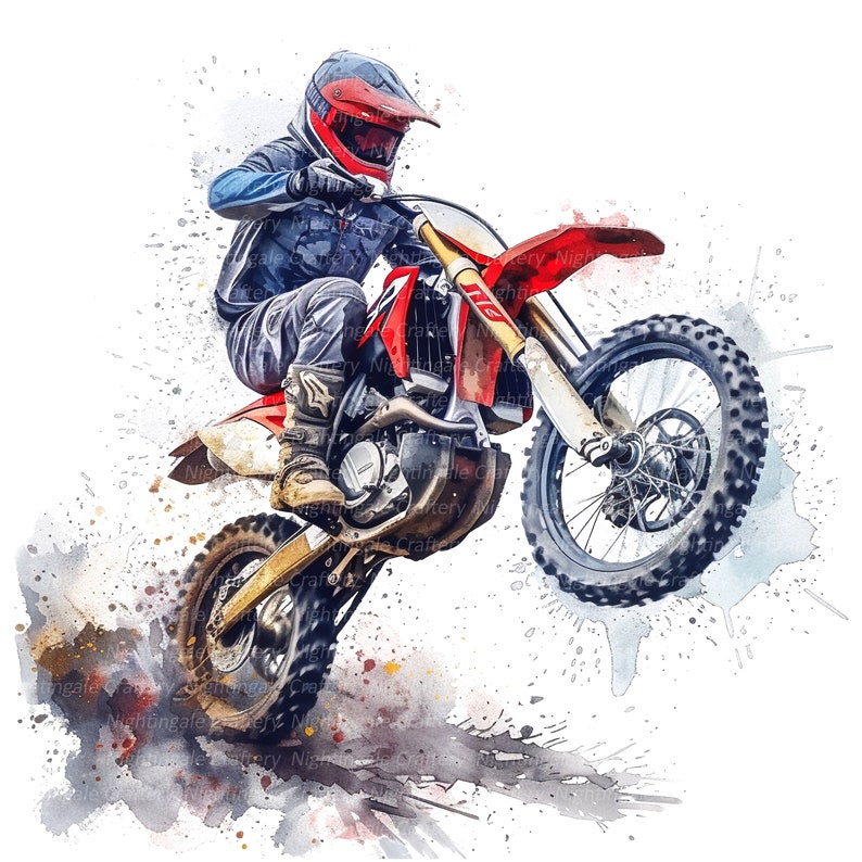 12 Dirt Bike Clipart, Motocross Clipart, Motorcycle, Printable Watercolor clipart, High Quality PNGs, Digital download, Paper craft, journal image 6