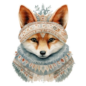 10 clipart di volpe popolare scandinava, Natale, clipart acquerello stampabile, JPG di alta qualità, download digitale, artigianato di carta, diario spazzatura